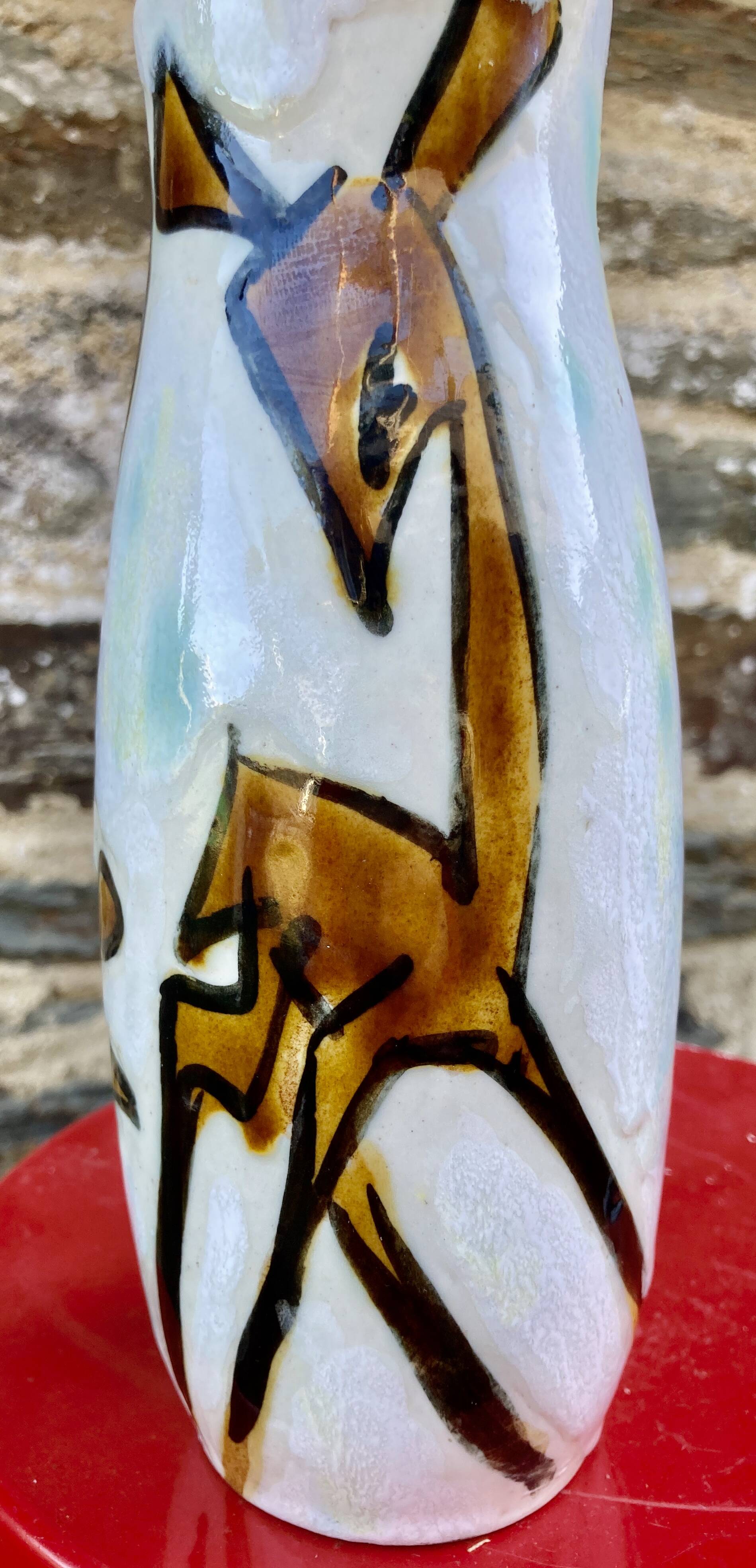 Vase céramique décor de faon signé Jacques Marie pièce unique