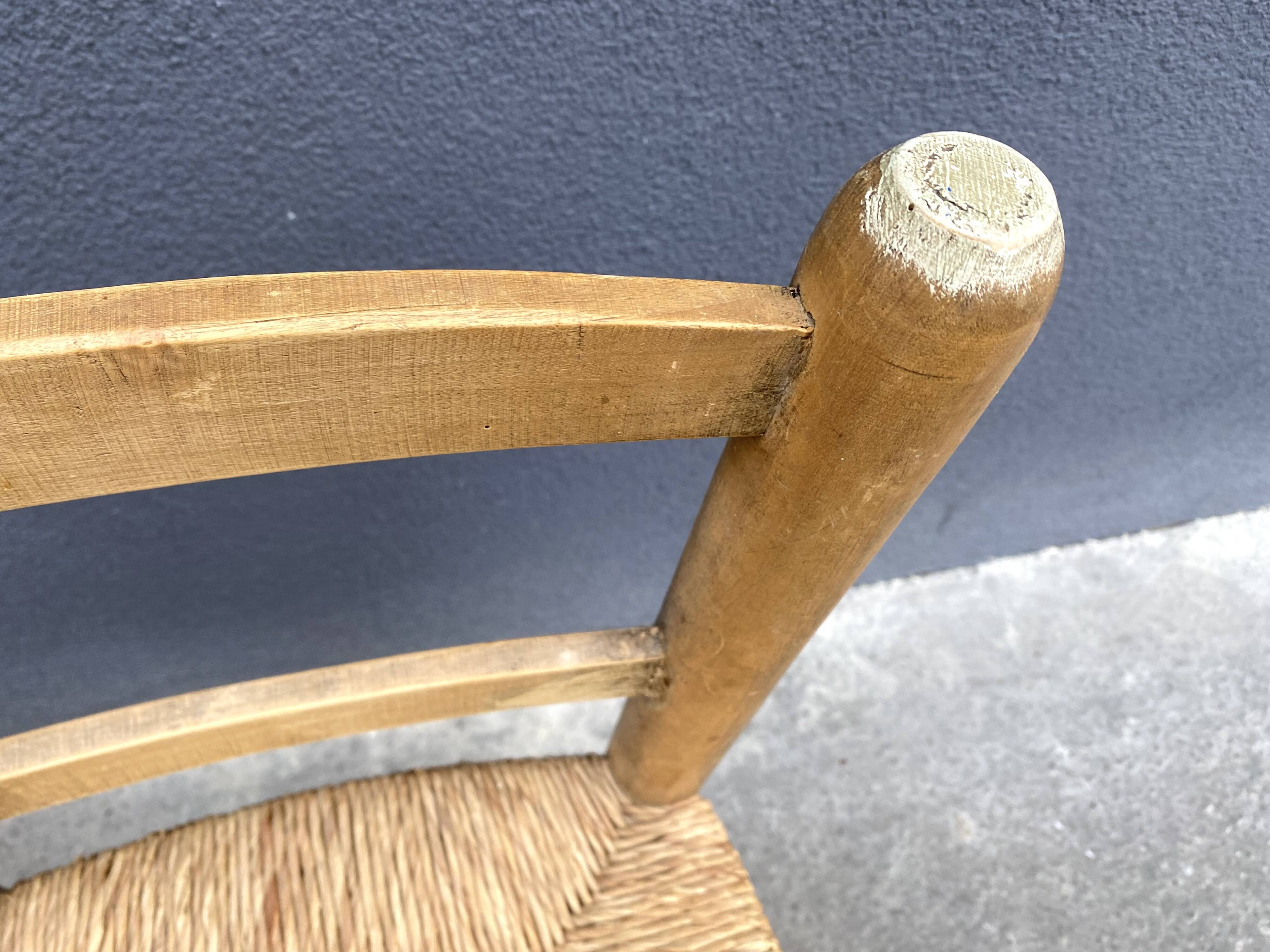 Set of 2 chairs in raw wood and straw from the 50s
