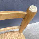 Set of 2 chairs in raw wood and straw from the 50s