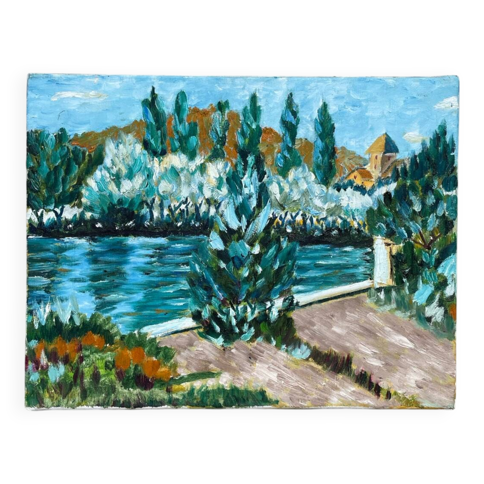 Old landscape painting oil on canvas