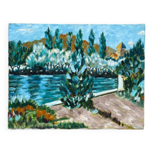 Peinture ancienne paysage - toile