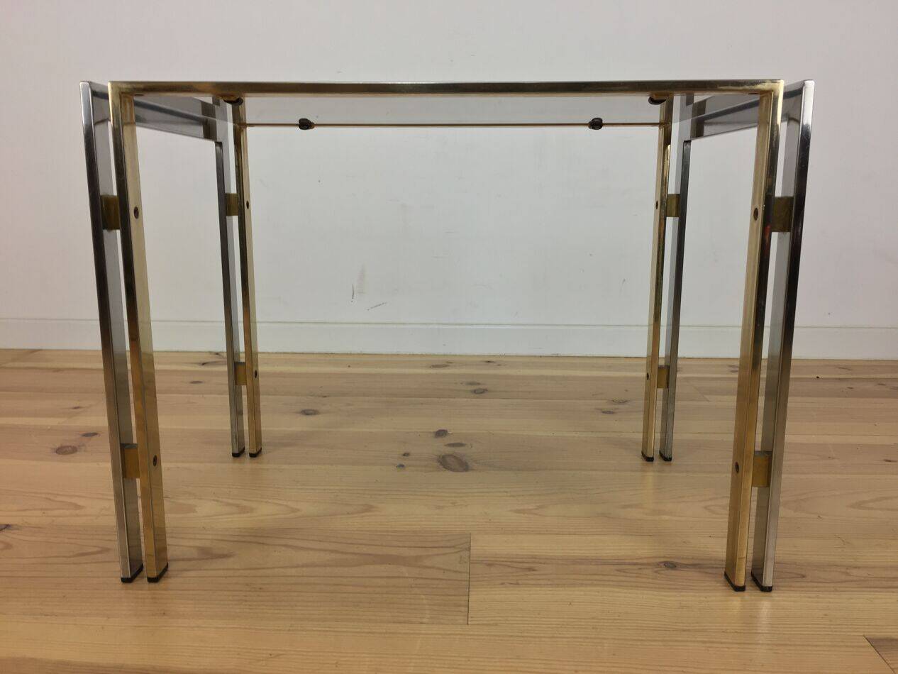 Table d'appoint 70's chrome et doré, Hollywood Regency, bout de canapé