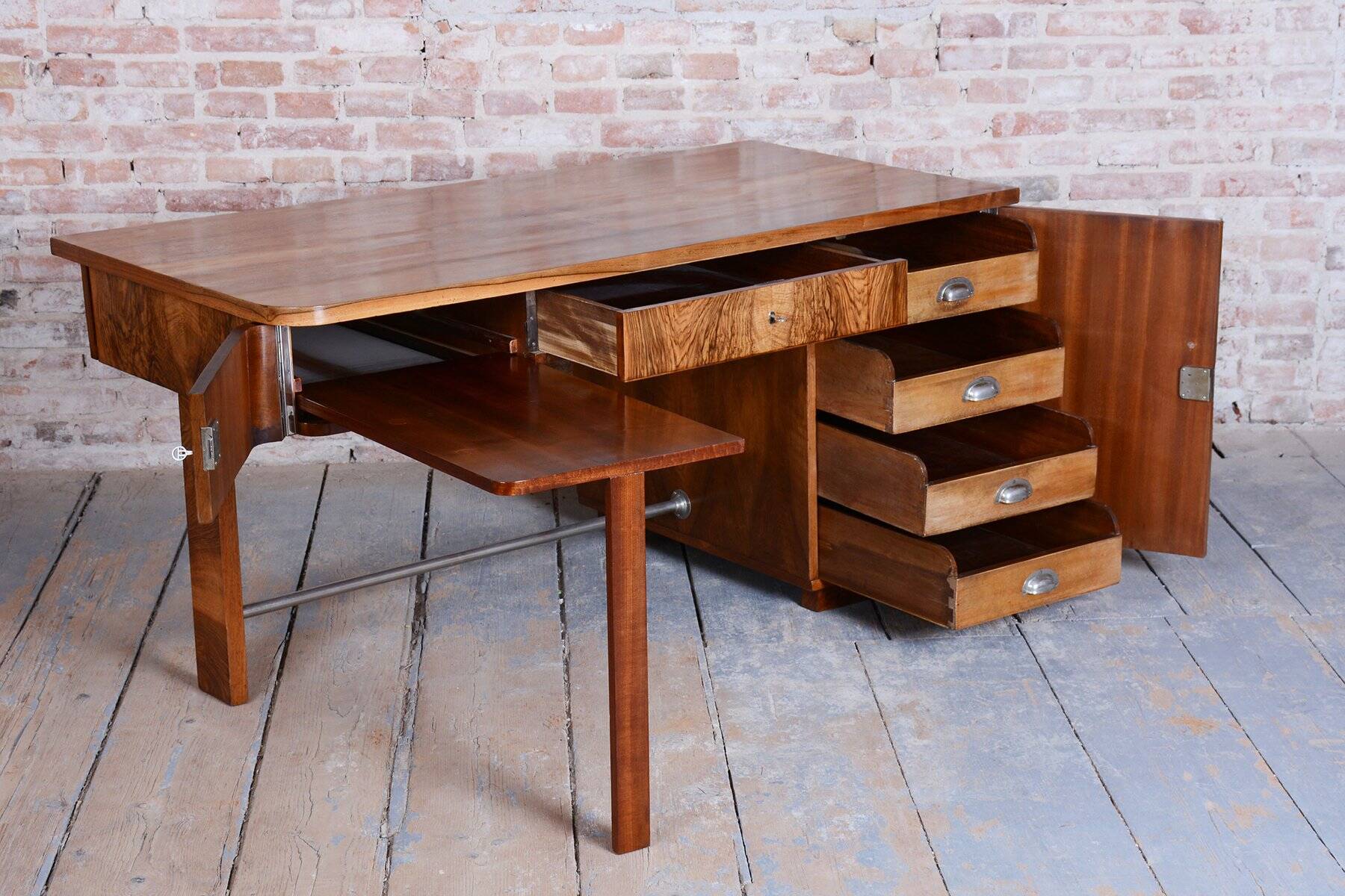 Art Deco Walnut Writing Desk from Up Závody, Czech, 1930s