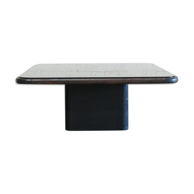 Table basse plateau miroir et cuir