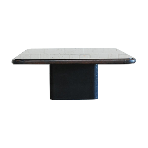 Table basse plateau miroir et cuir