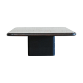 Table basse plateau miroir et cuir