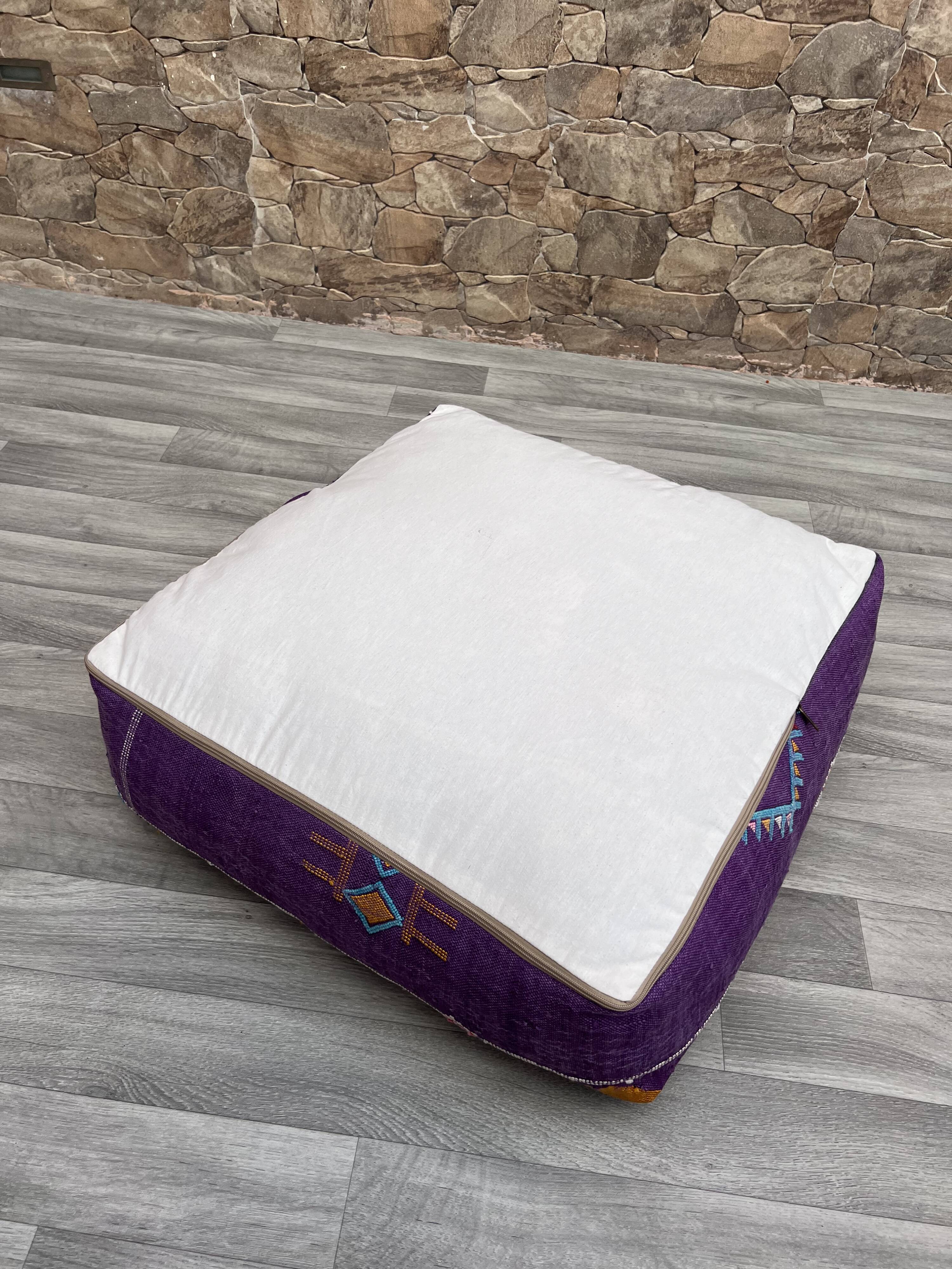 Moroccan Ottoman Pouf, Cactus Silk Pouf, Purple Pouf, Ottoman Stool, Living Room Pouf, Made Pouf