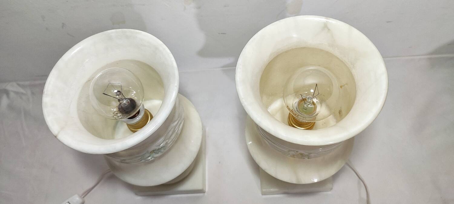 Par de lámparas de mármol. España, 1960s.