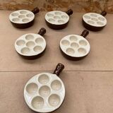 Set of 6 émile henry snail dishes in beige brown ceramic pan
