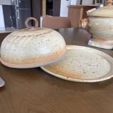 Handcrafted stoneware cheese dome with its base - 1970s/80s