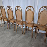 Set of 6 Vintage Bentwood Cane Dining Chair, Thonet Style, 1970s Yugoslavia