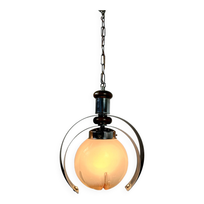 Lustre italien par MAZZEGA en métal, bois et verre Murano 1970