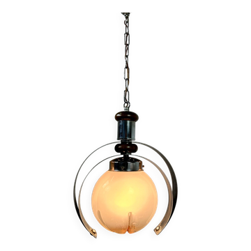 Lustre italien par MAZZEGA en métal, bois et verre Murano 1970
