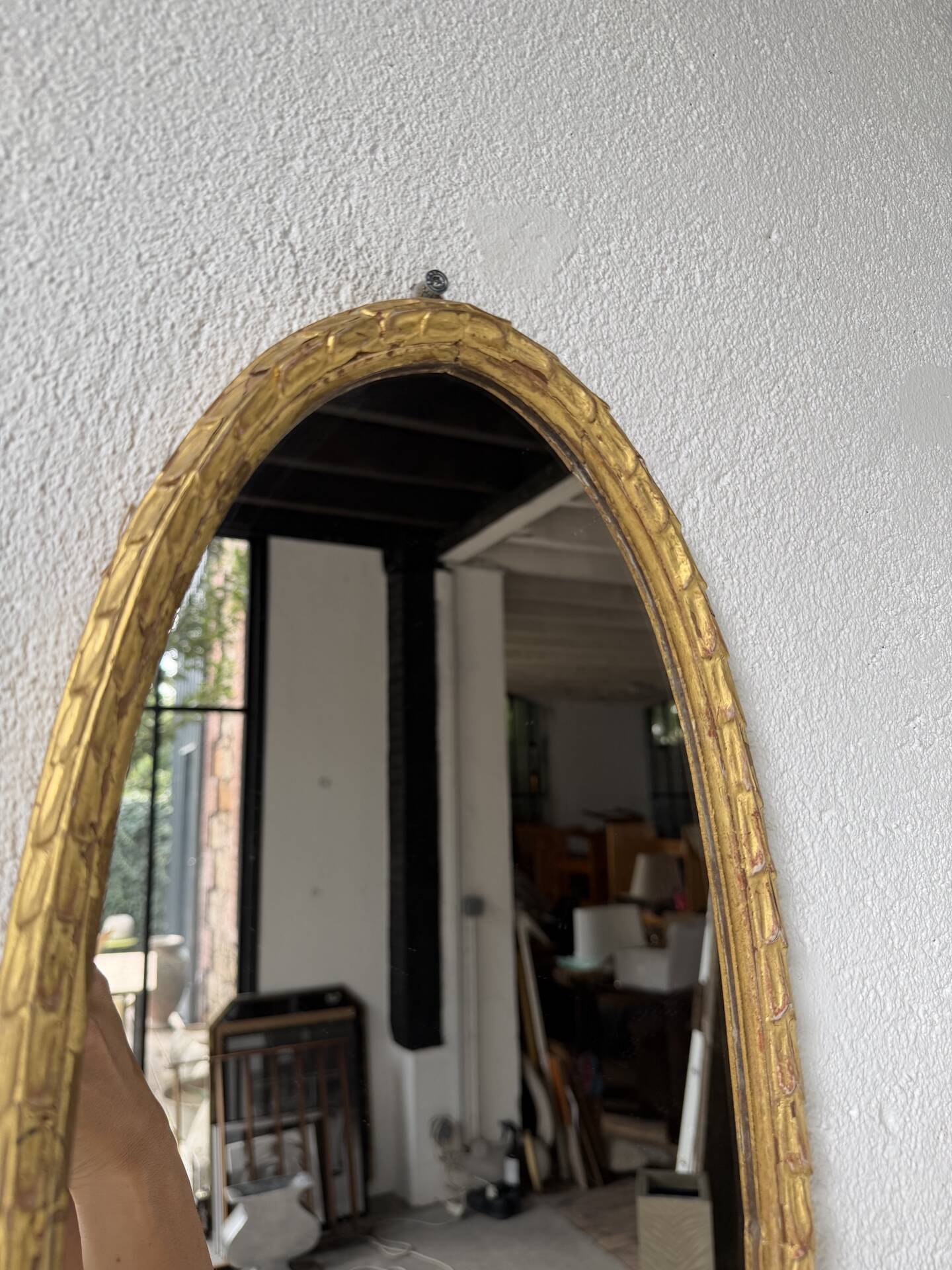 Pair of oval mirrors 1900 gilded stucco
