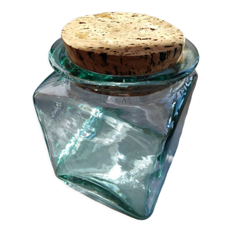 Thick square glass jar with cork stopper