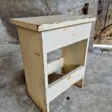 Vintage wooden stool side table creamy white