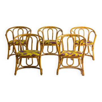 Funky set of five 60s bamboo chairs