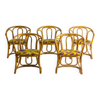 Funky set of five 60s bamboo chairs