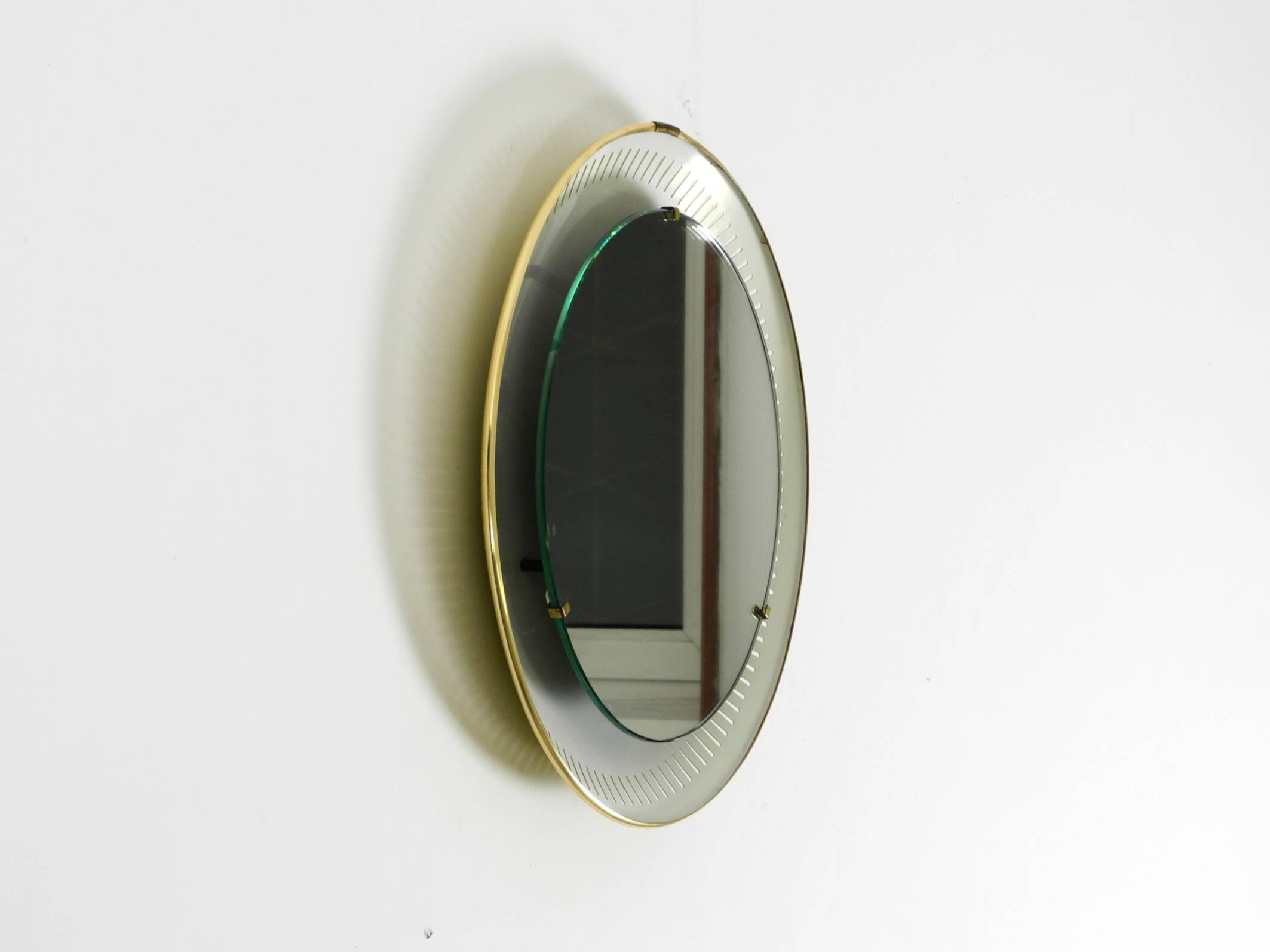 Rare round illuminated mid-century Hillebrand metal mirror from 1966