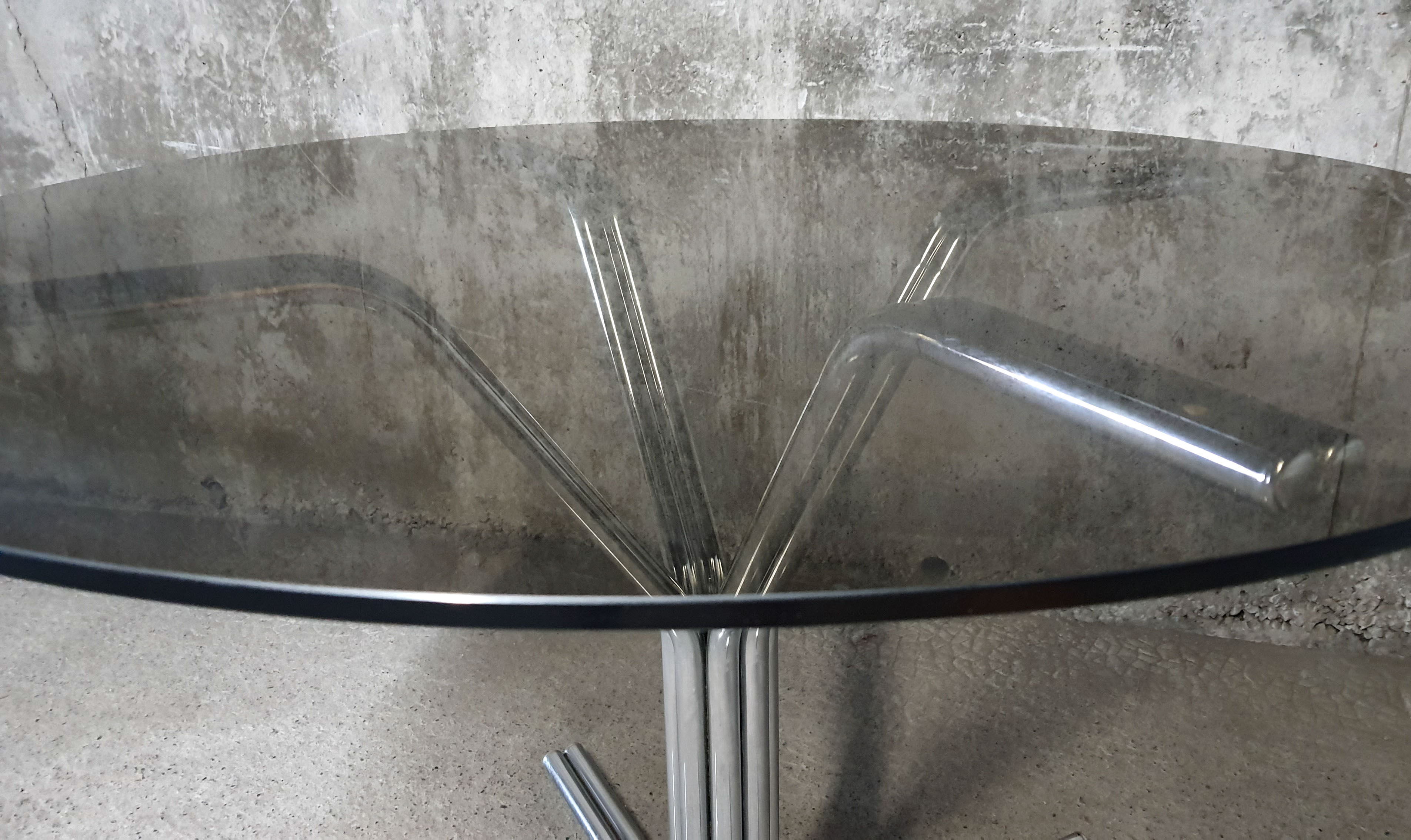 Dining table 1970 chrome and smoked glass