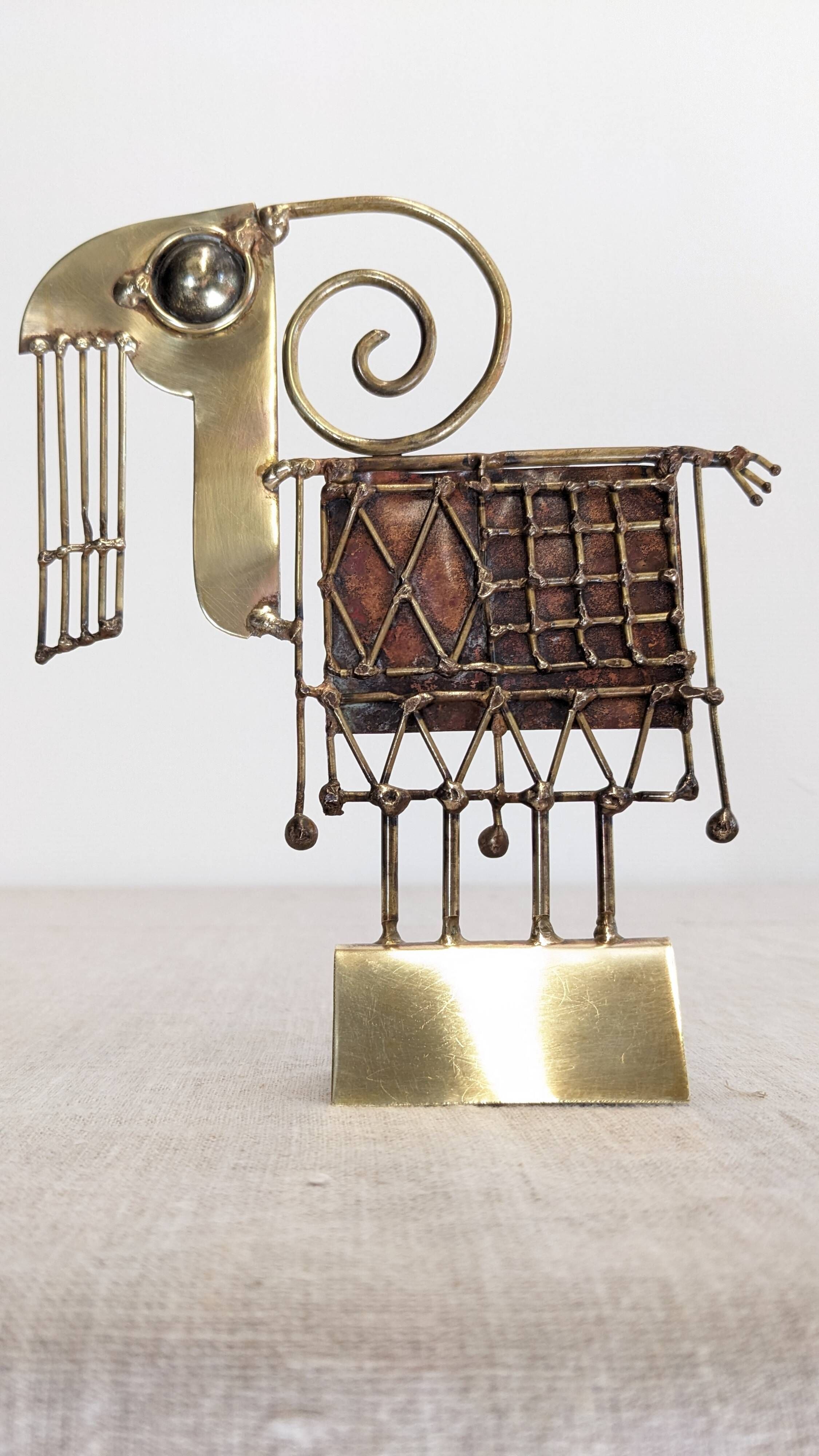 Brutalist sculpture "Goat" in welded brass and copper by Jarc circa 1970