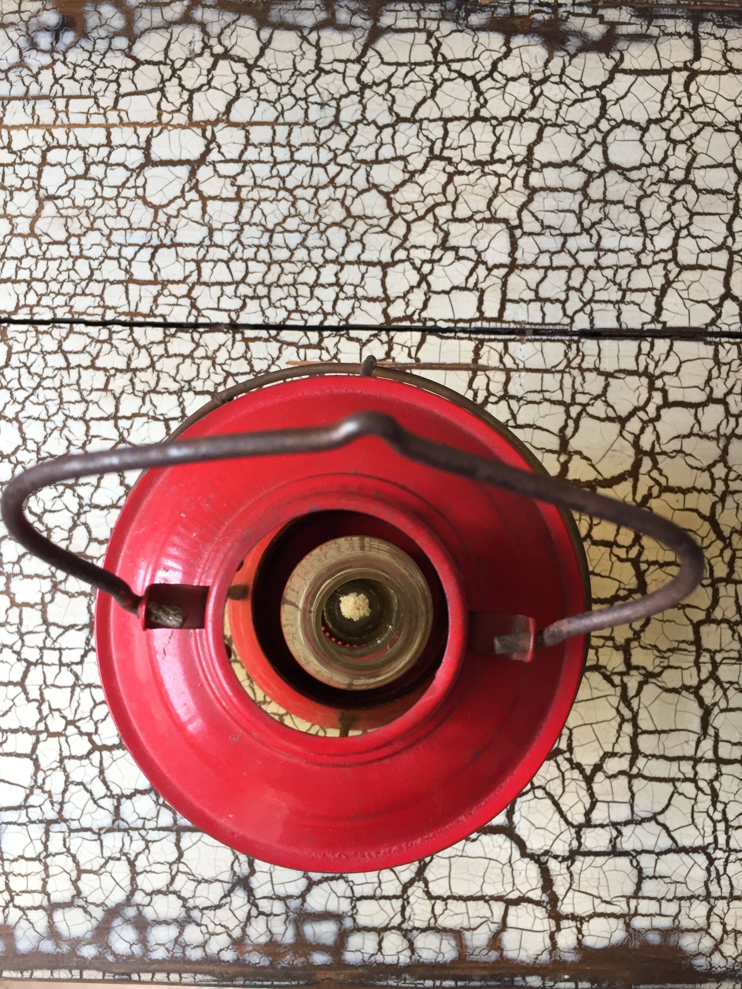Vintage round glass and metal storm lamp