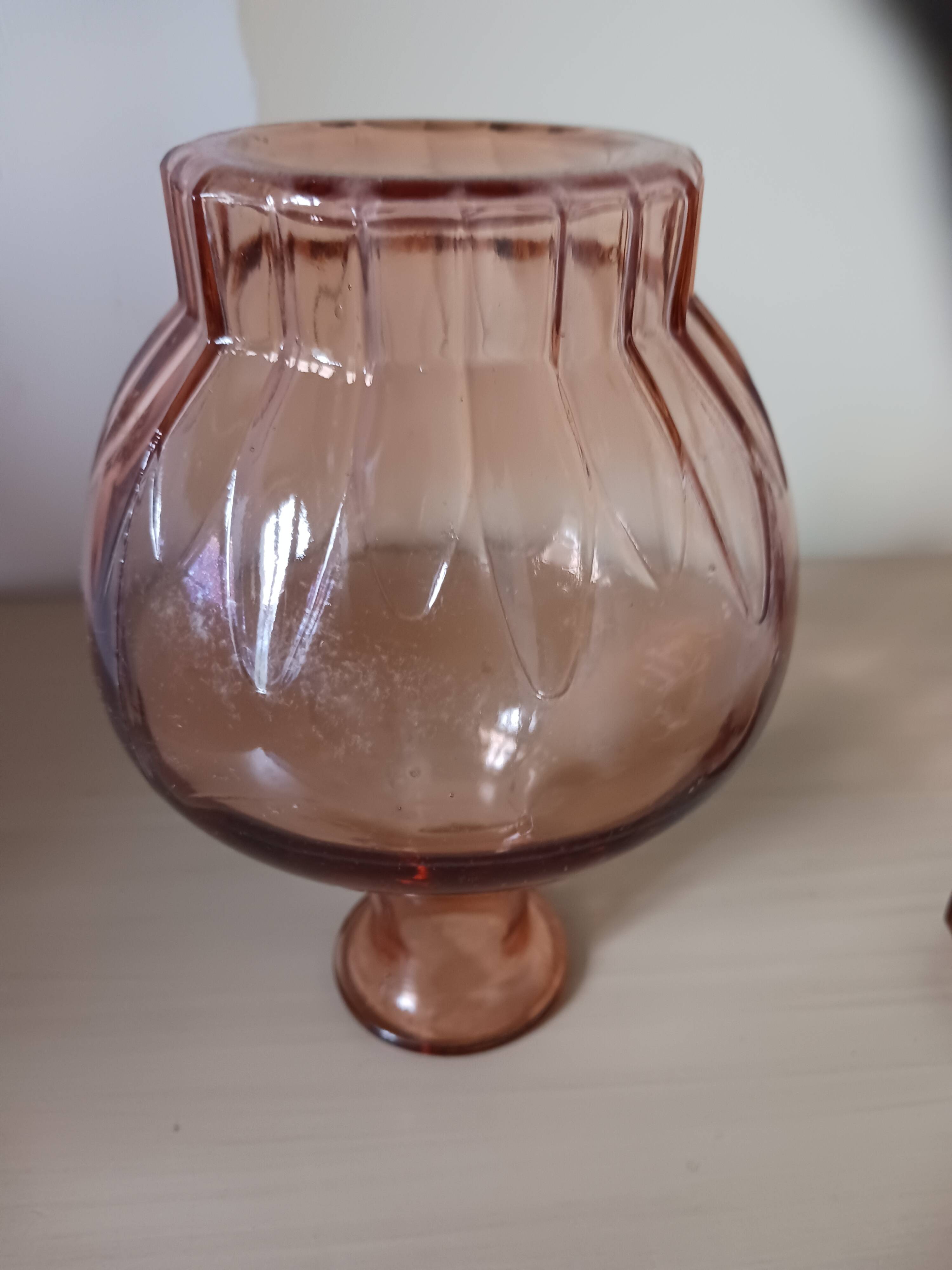Vintage carafe in powder pink glass.