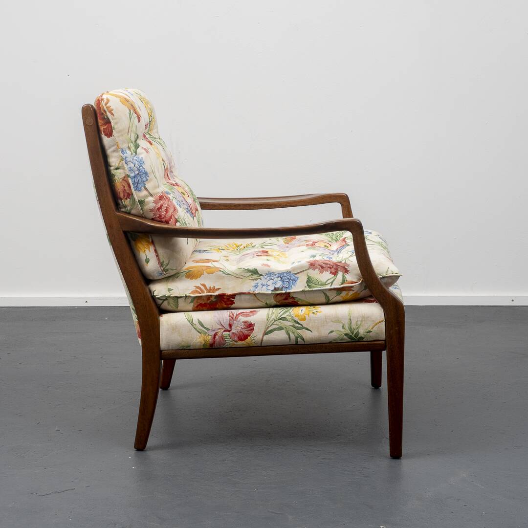 Restored 1960s armchair, floral pattern, two available.