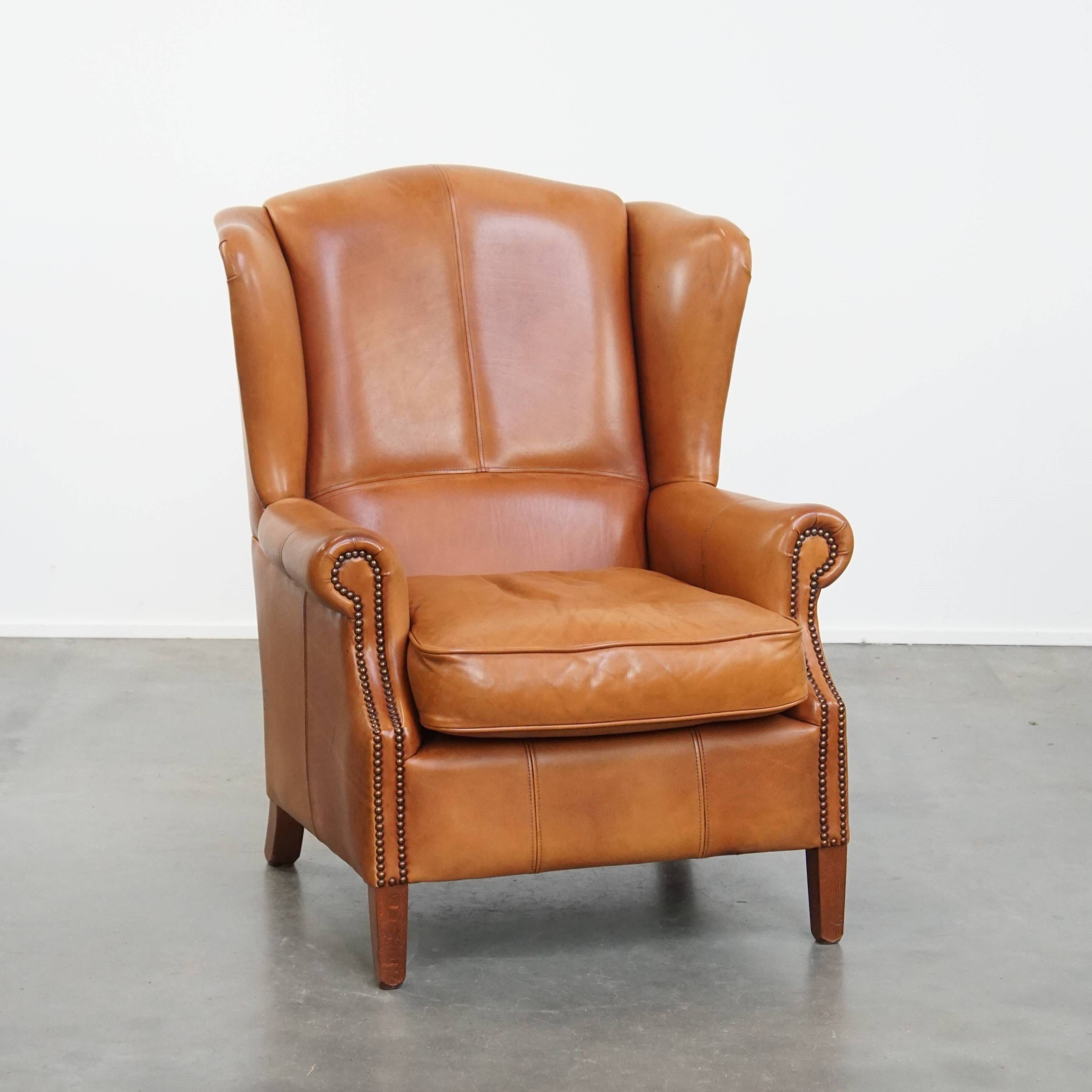Wingback Chair Made of Cowhide Leather