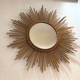 Old mirror soleil vintage in braided rattan 60