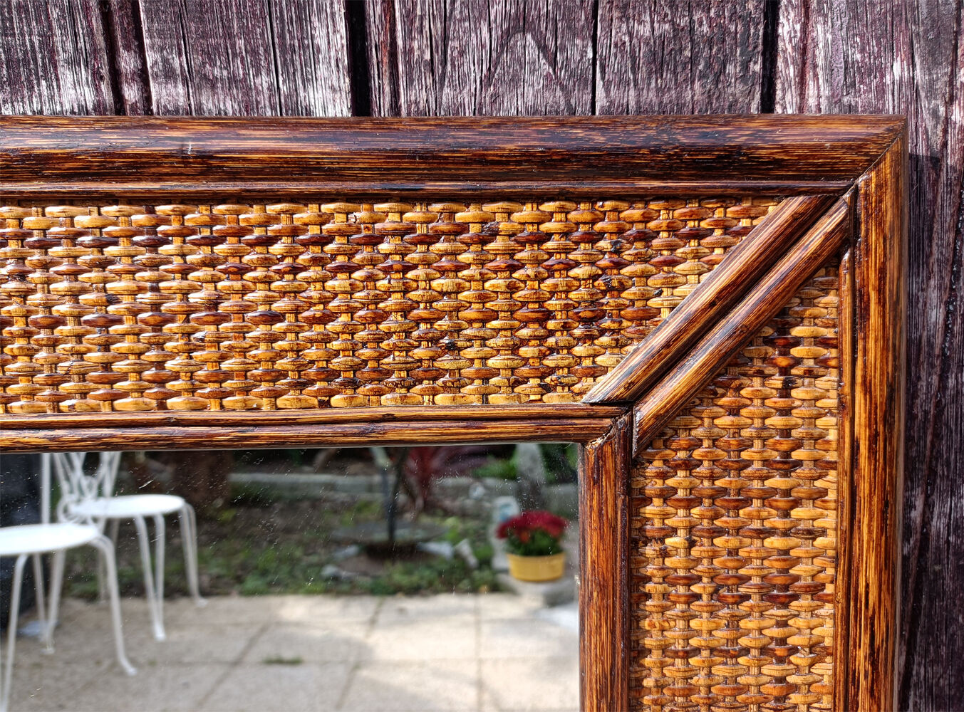 Mirror maugrion, bamboo and rattan, vintage, 80s