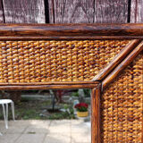 Mirror maugrion, bamboo and rattan, vintage, 80s