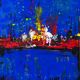 Abstract blue and red colors acrylic painting on stretched canvas