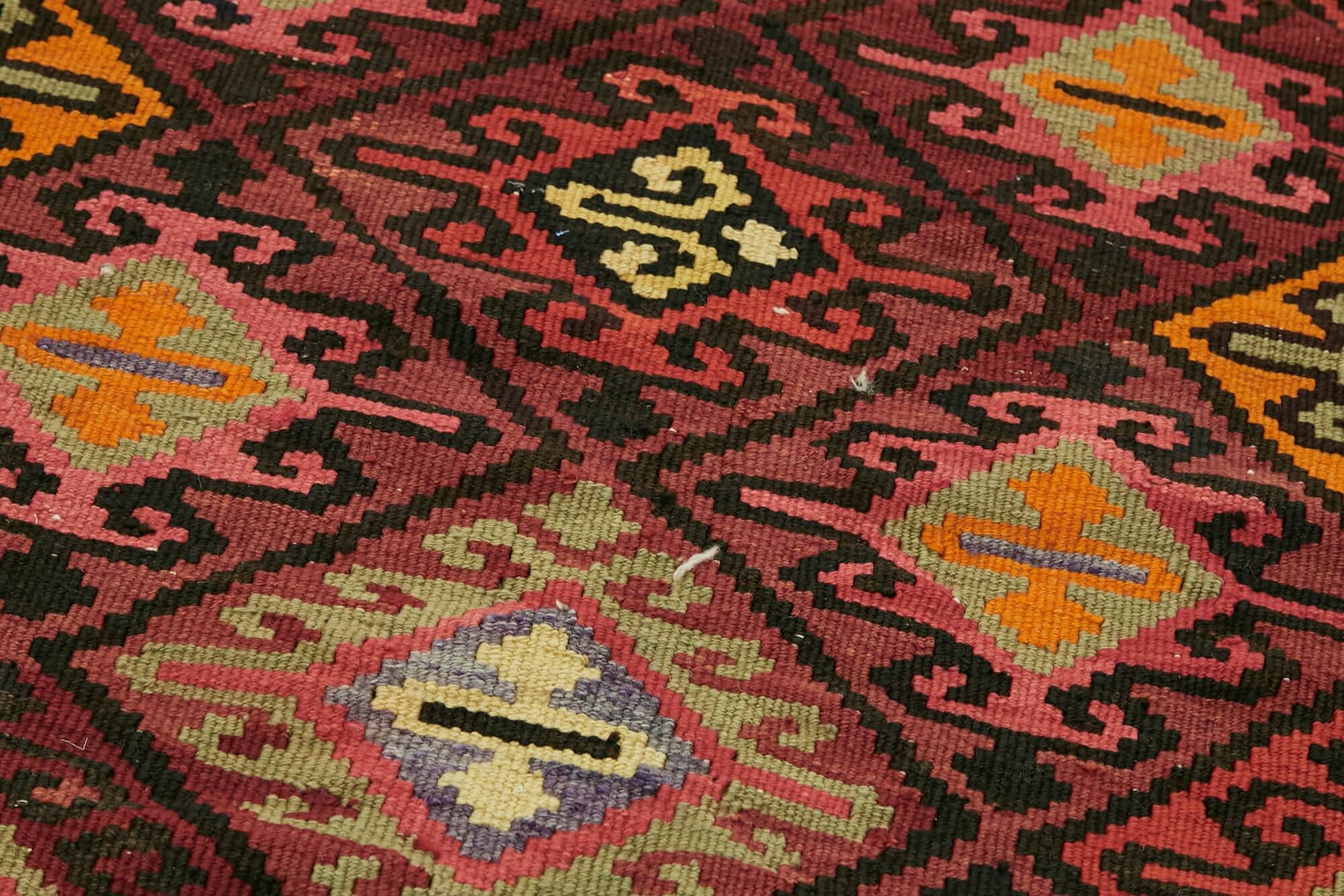 Turkish Handwoven Vintage Herki Kilim 84 cm x 345 cm