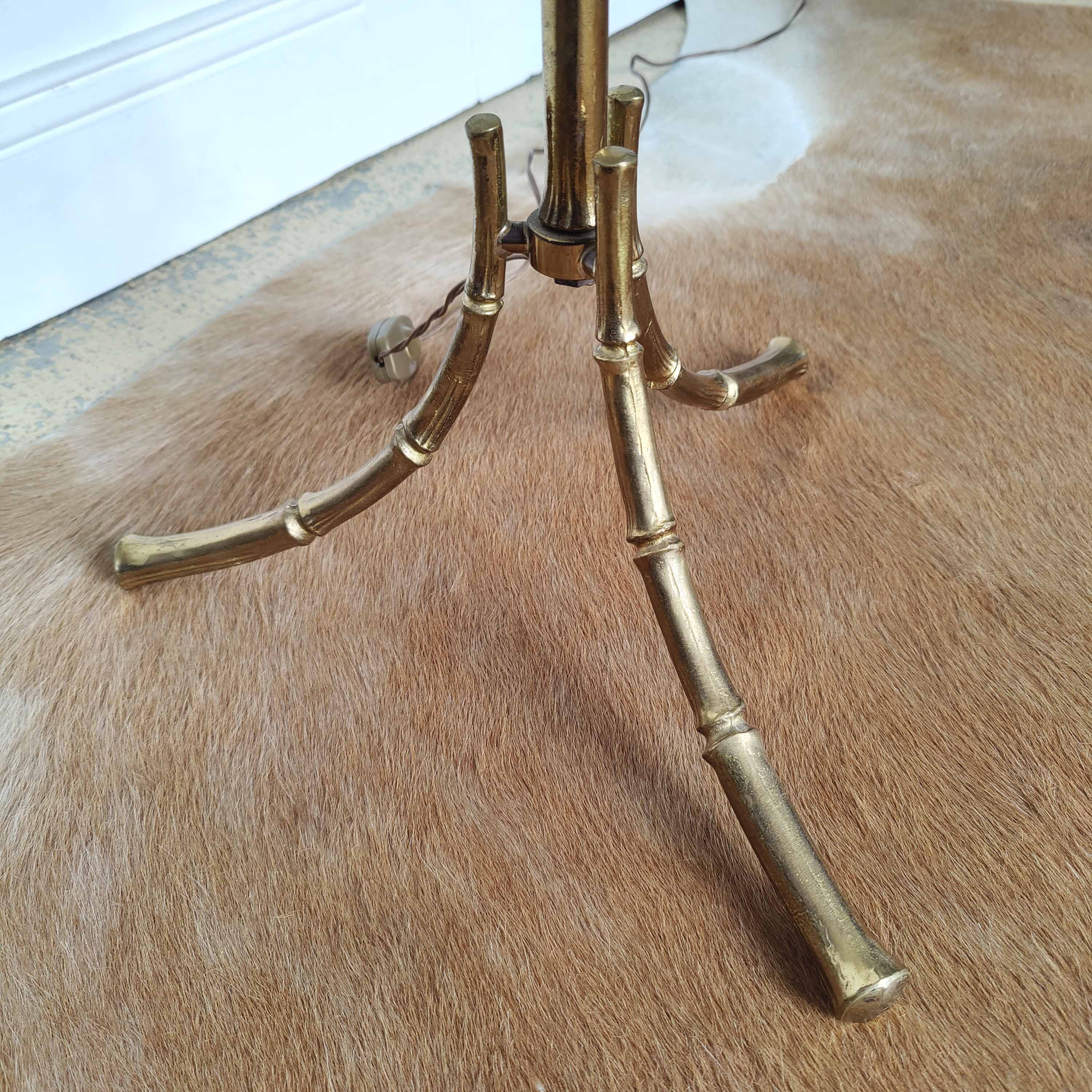 Vintage tripod brass floor lamp bamboo decoration