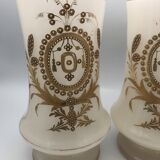 Pair of vases in opaline decoration of motifs of garlands, edges of gold, xixth