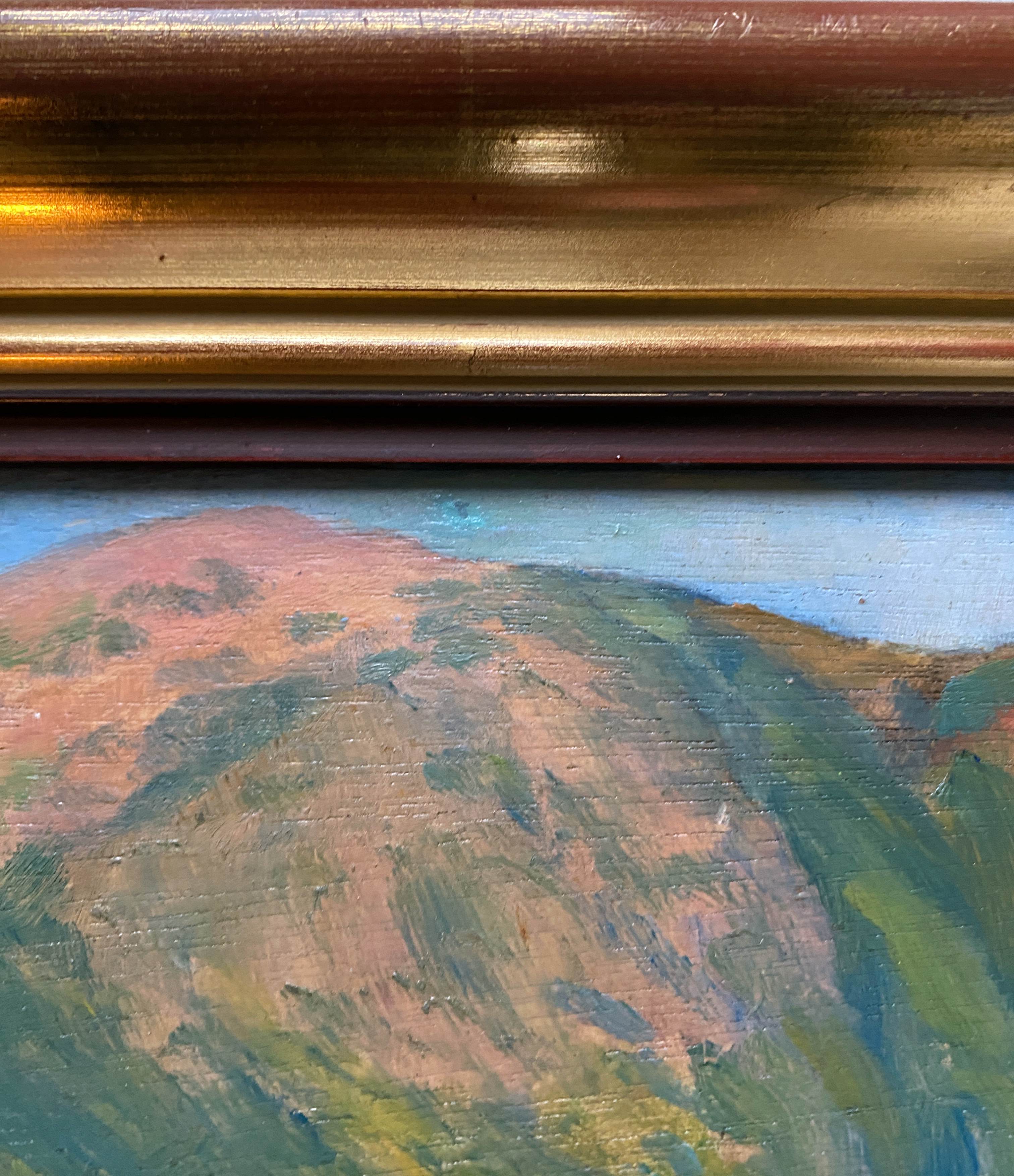 Oil painting on wood panel dated 1936