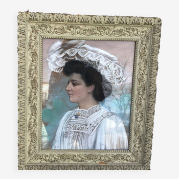 Pastel portrait de jeune femme, 19ème