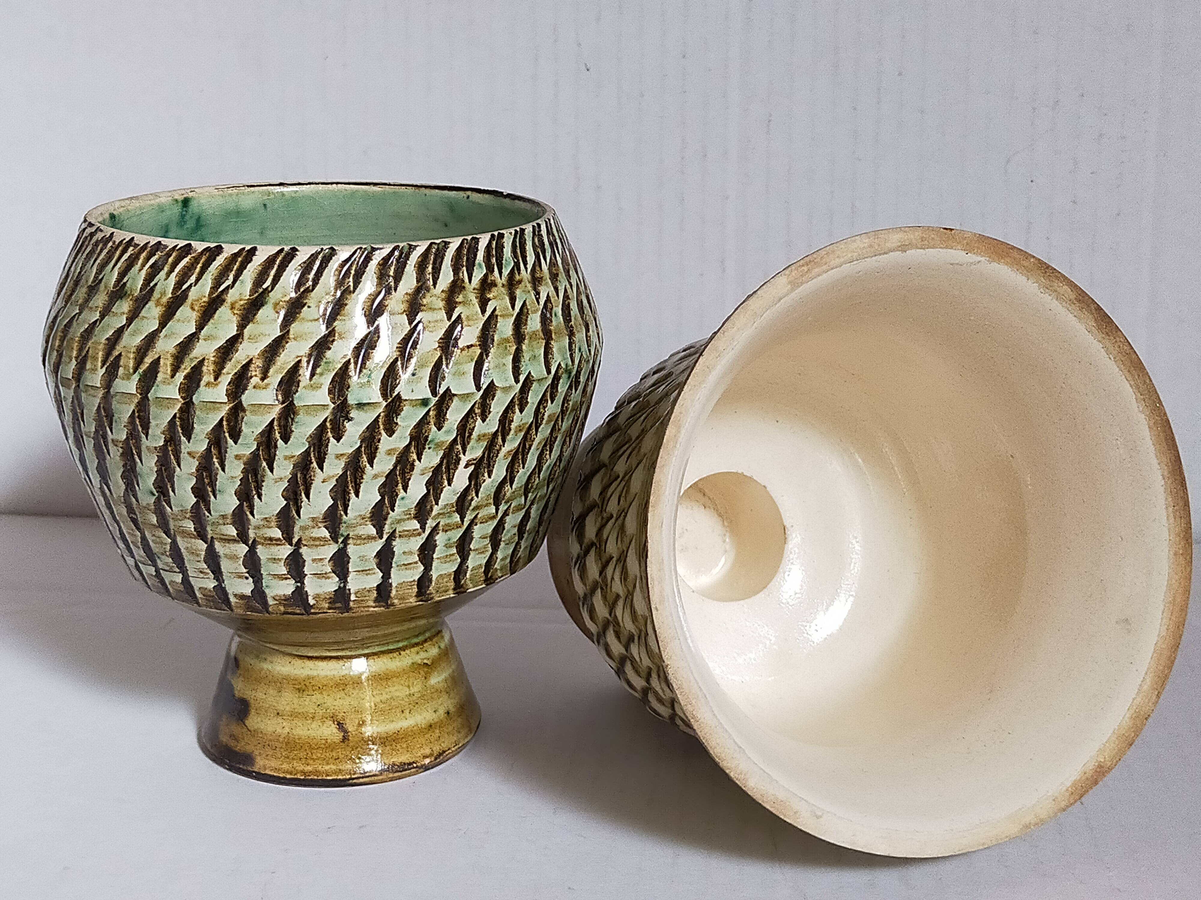 Duo of sacrificed ceramics Pottery by Pieter Groeneveldt 60s