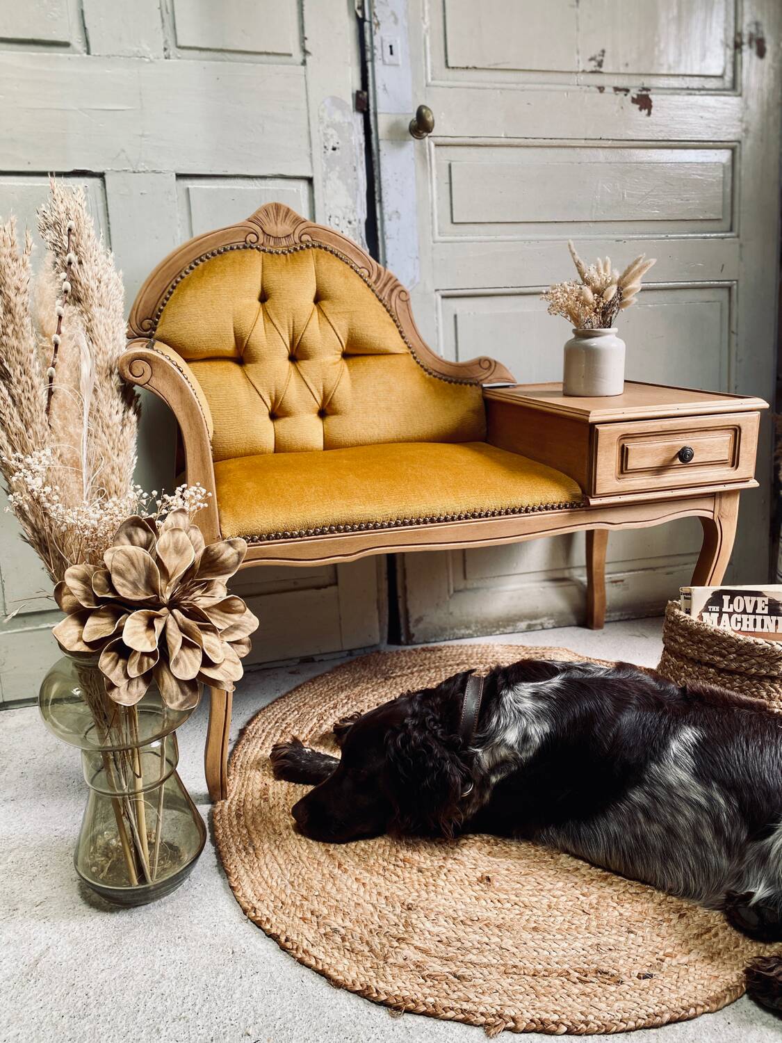 Restored vintage bench – “chat” furniture with integrated drawer