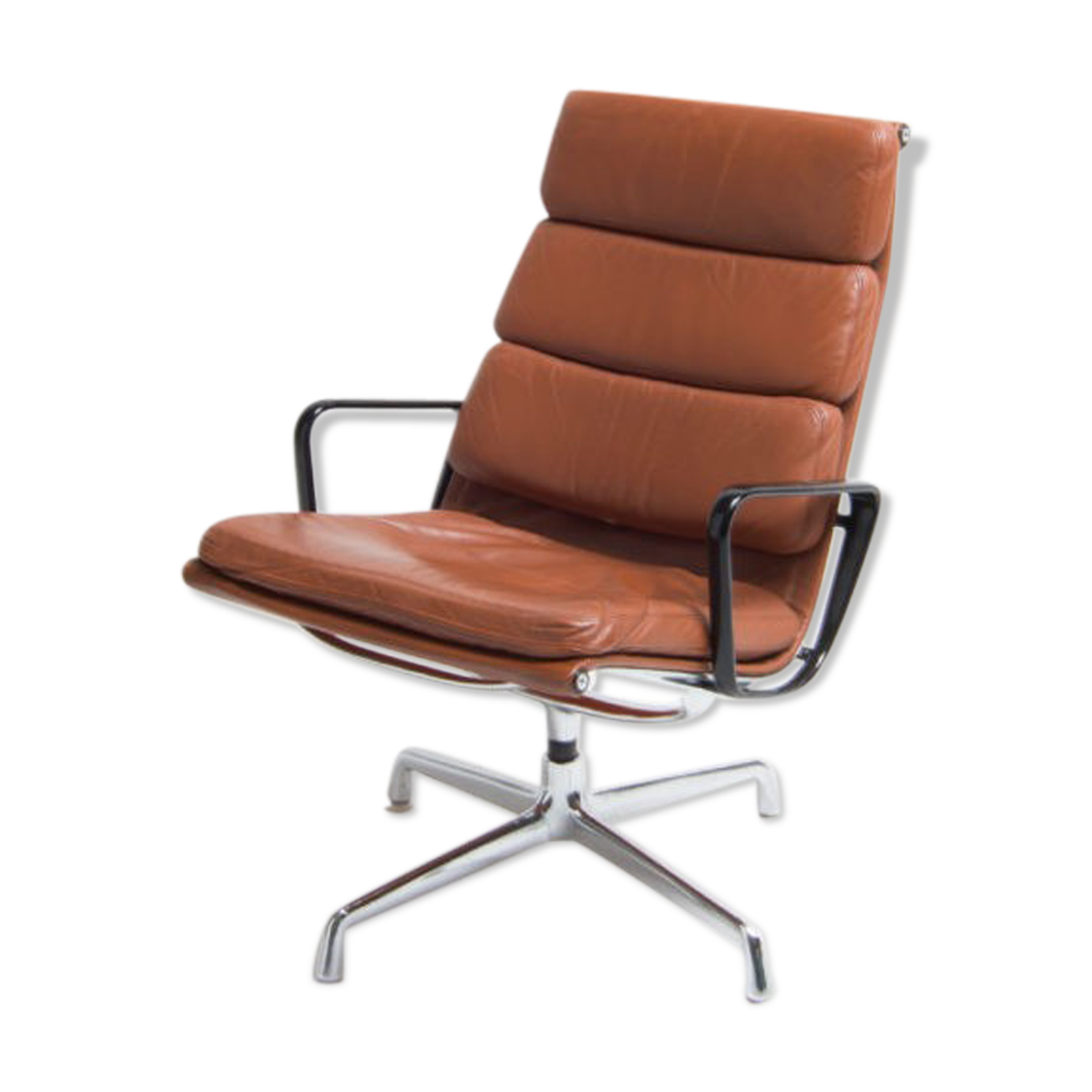 Eames lounge chair model EA 216 softpad in cognac
