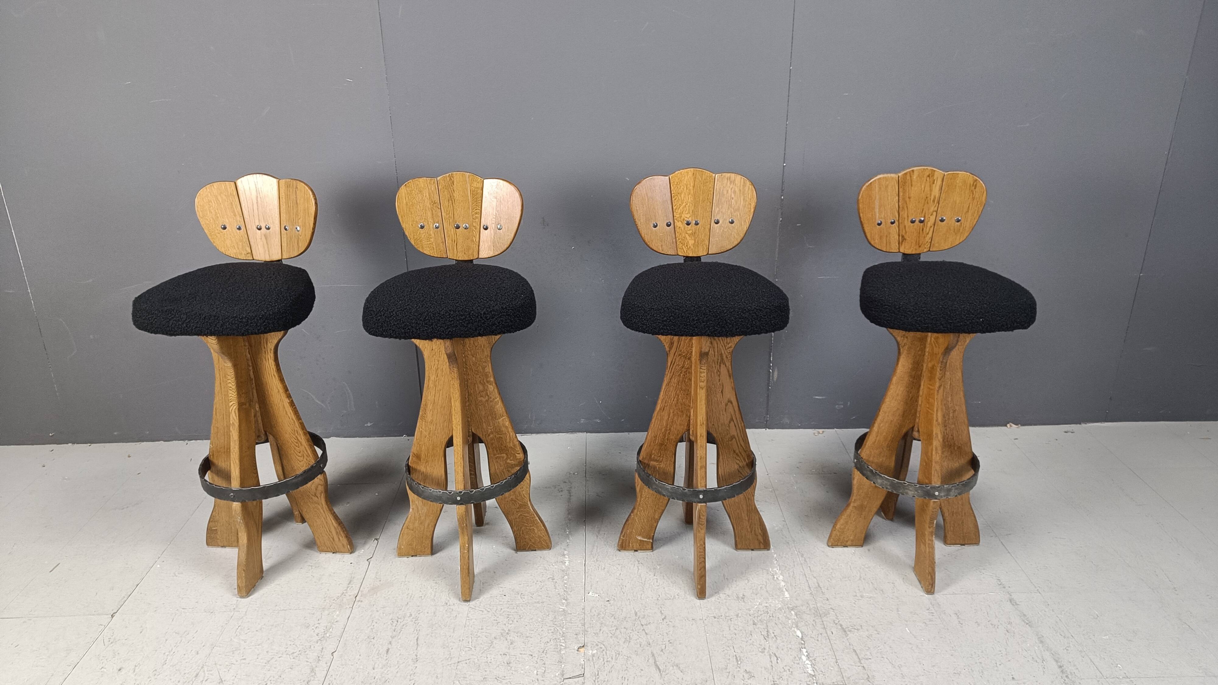 Set of 4 vintage brutalist bar stools, 1960s