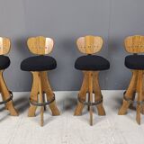 Set of 4 vintage brutalist bar stools, 1960s