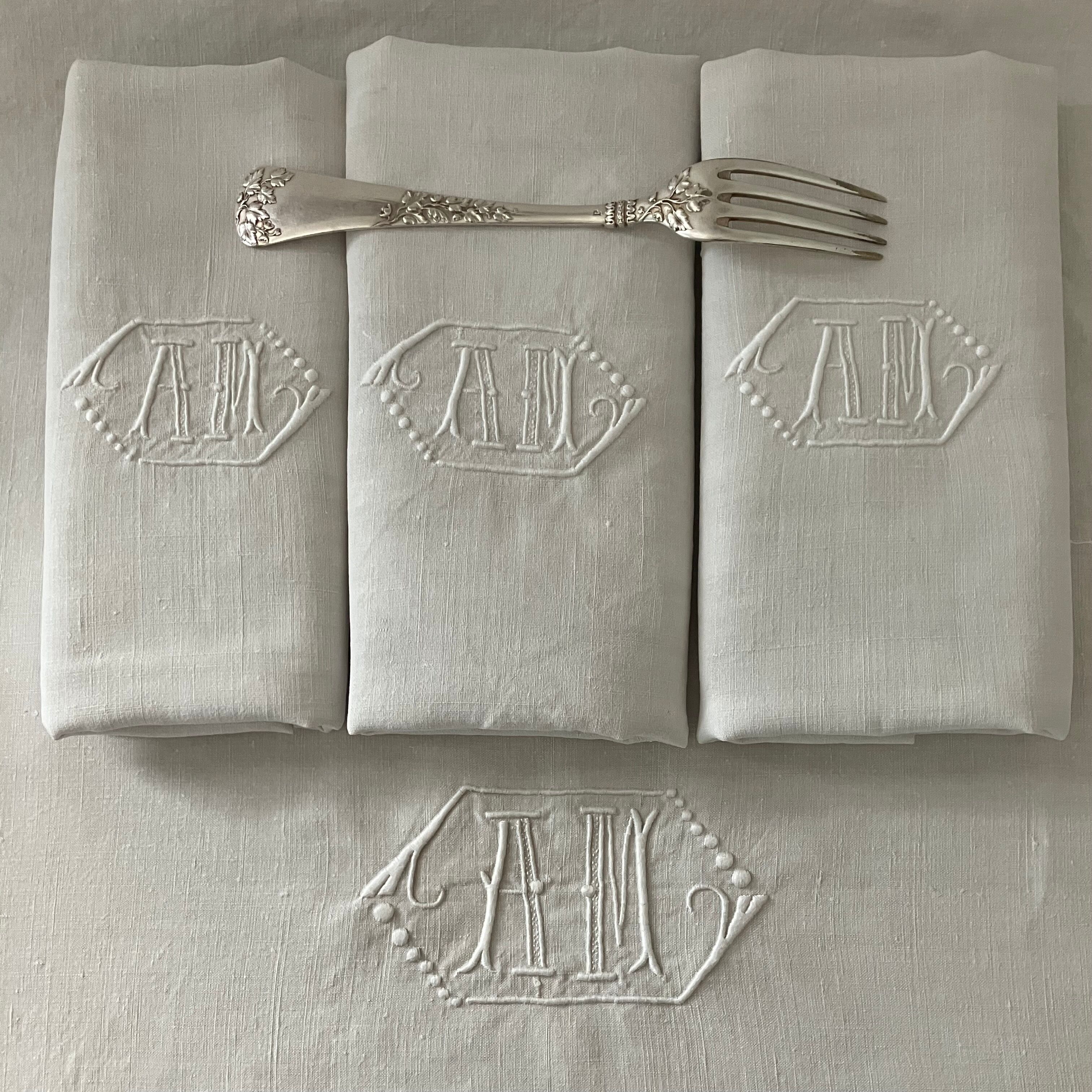 6 serviettes en fil de lin, trousseau d'Amandine