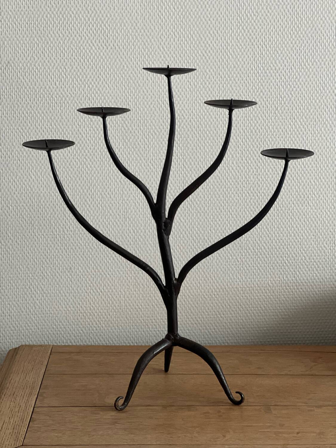 Brutaliser 5-branched mid century wrought iron candlestick – unique piece