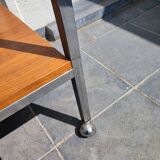 Table / Serving trolley on wheels in chrome and walnut veneered wood