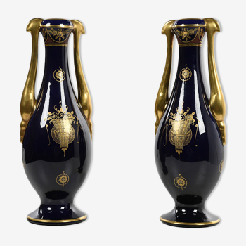 Pair of art deco ceramic handle vases