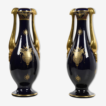 Paire de vases à anses art déco en céramique
