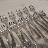 12 silver-plated oyster forks, Christofle Cluny goldsmith, 14.9 cm