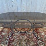 Contemporary glass and chrome dining table.
